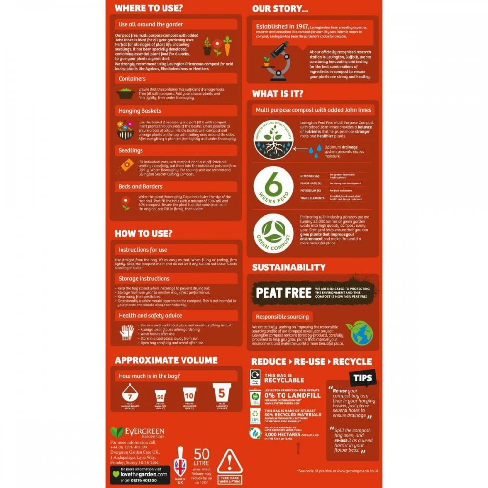 Levington Peat Free Multi Purpose Compost with Added John Innes 50L
